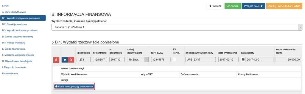 B. Wypełnianie zestawienia w module Wnioski o płatność - Informacje o wydatkach kwalifikowalnych Wprowadzenie
