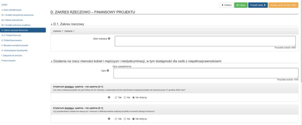 D. ZAKRES RZECZOWO FINANSOWY