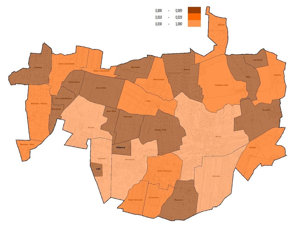 Rysunek 7 W4 Liczba podmiotów gospodarczych w przeliczeniu na 100 mieszkańców Źródło: Opracowanie własne. 2.4. Sfera środowiskowa Do istotnych problemów środowiskowych zaliczyć należy pokrycia azbestowe występujące na terenie Gminy Błonie.