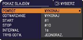 Narzędzia prezentacji Prezentacja BEZ PC (ciąg dalszy) Jak obsługiwać POKAZ SLAJDÓW w menu Miniatur. Pokaz slajdów można odtwarzać w żądanej konfiguracji.