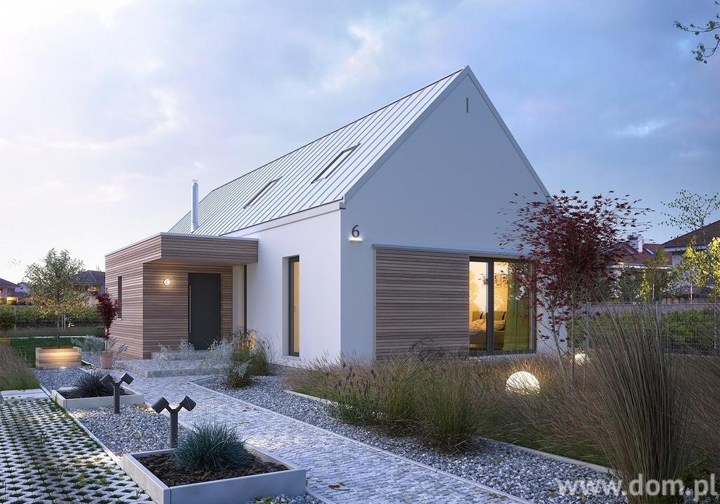 Projekt domu DZW Z POMYSŁEM 1 CE (DOM DW2-01) w typie "nowoczesnej stodoły" na wąską działkę Tanie w budowie i użytkowaniu projekty domów z poddaszem Projekty domów z poddaszem o prostej, zwartej
