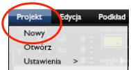 PROJEKT NOWY PROJEKT Aby wykonać nowy projekt, należy, będąc w zakładce 2D, w menu głównym kliknąć Projekt - Nowy.