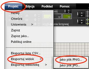 EKSPORT WIDOKU DO PLIKÓW USTAWIENIE JAKOŚCI EKSPORTOWANEGO PLIKU Aby ustawić jakość (rozdzielczość) eksportowanego pliku, należy przed eksportem pliku, kliknąć menu Podkład - Ustawienia podkładu, w