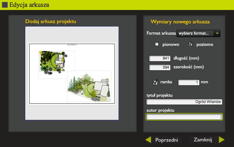 USTAWIENIA PARAMETRÓW ARKUSZA Aby zdefiniować obszar roboczy projektu należy, będąc w zakładce 2D/3D/ARKUSZ, w menu głównym kliknąć Projekt - Ustawienia - Ustawienia arkusza.