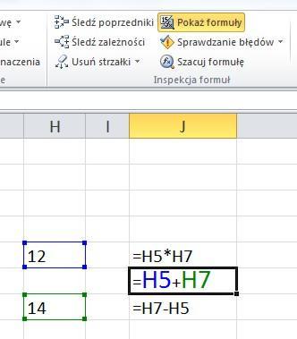 Inspekcja formuł POKAŻ FORMUŁY Umożliwia wyświetlanie w