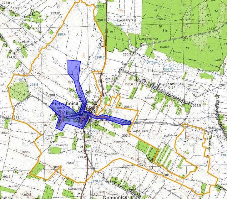 Program Rewitalizacji Gminy Pierzchnica na lata 2016-2023 Mapa nr 4: Obszar miejscowość Pierzchnica Drugnia Sołectwo zamieszkuje 280 osób co stanowi 6% mieszkańców całej gminy.