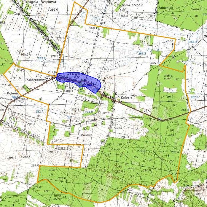 Program Rewitalizacji Gminy Pierzchnica na lata 2016-2023 Mapa nr 5 Obszar miejscowość Drugnia Skrzelczyce Sołectwo Skrzelczyce zamieszkuje 650 osób.