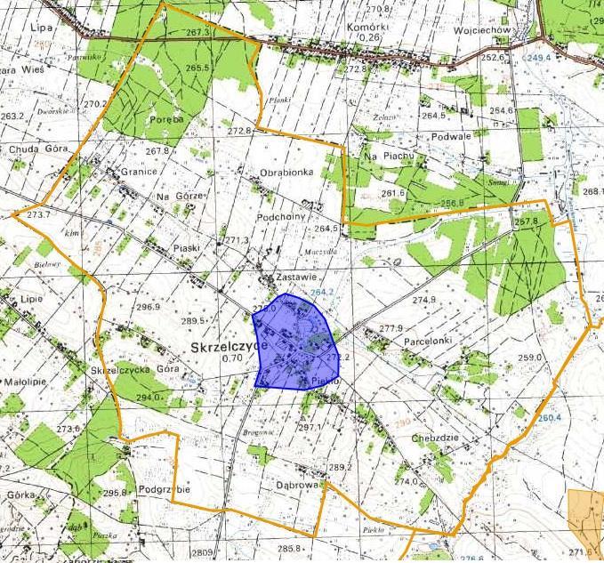 Program Rewitalizacji Gminy Pierzchnica na lata 2016-2023 Mapa nr 6 Obszar miejscowość Skrzelczyce Osiny Sołectwo zamieszkuje 234 osób co stanowi 5% mieszkańców całej gminy.