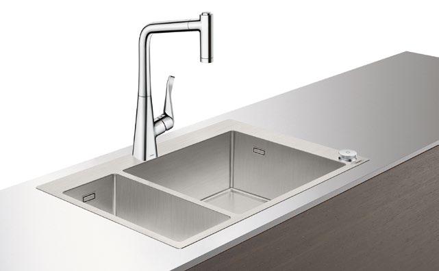 hansgrohe Zlewozmywaki kuchenne ze stali szlachetnej w zestawach combi 29 C71-F655-04 Zestaw Combi Select 180/450 z 2-otworową baterią kuchenną 320 Szer. szafki min.