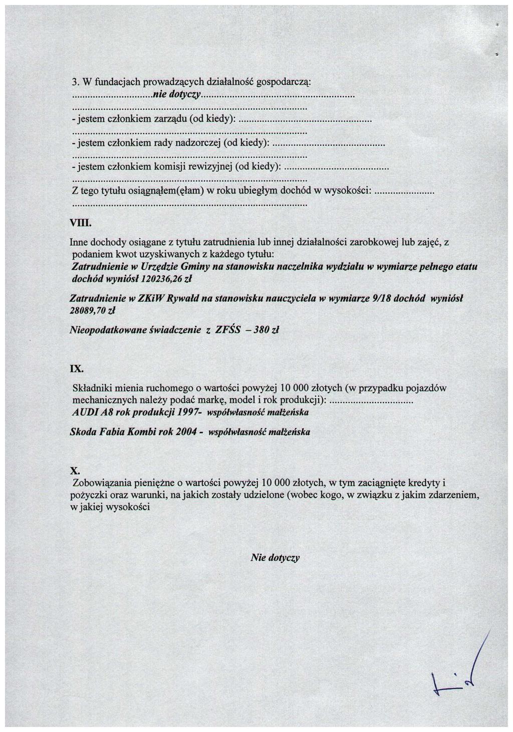 3. W fundacjach prowadzących działalność gospodarczą: -jestem członkiem rady nadzorczej (od kiedy):, vm.