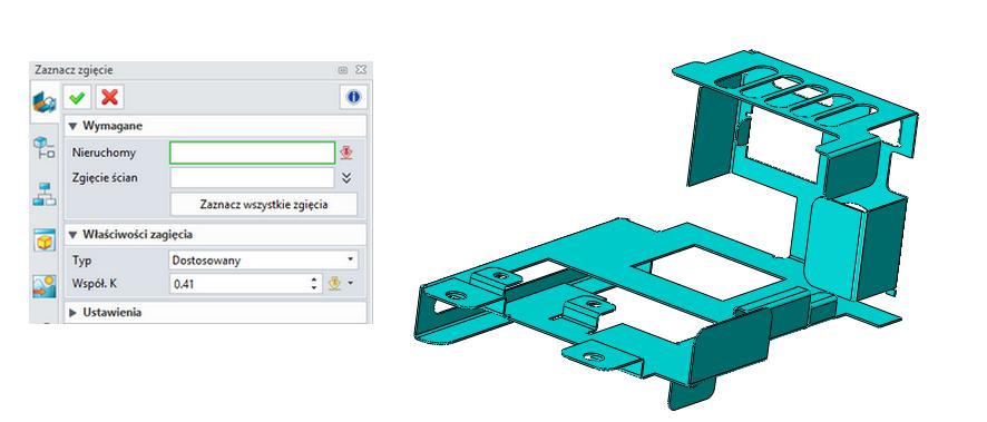 Obrazek 9 Konwersja do arkusza blachy 2.3.3 Elastyczna modyfikacja z technologią modelowania hybrydowego Czasami po imporcie z innych formatów, nie dostajemy idealnego modelu bryłowego.