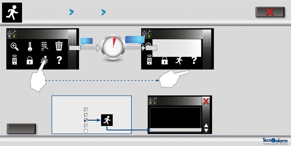 FUNKCJE PANIC CICHY ALARM NIEDOSTĘPNY Start Beep Zegar 3 sekundy Dźwięk syreny Stop Wywołanie Panic Niezbędne ustawienia Klawiatury > Panic Programowanie menu Wersja 0.1.