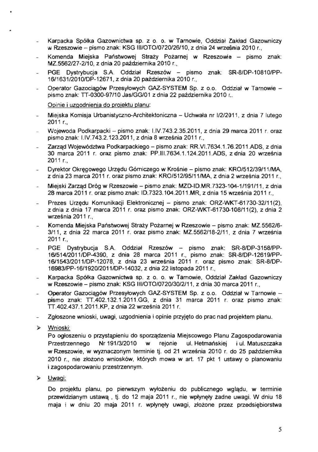 Karpaeka Sp6lka Gazownietwa sp. z o. o. w Tamowie, Oddzial Zaklad Gazowniczy w Rzeszowie - pismo znak: KSG III/OTOI0720/26/10, z dnia 24 wrzesnia 2010 r.