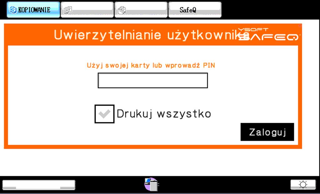 A. Logowanie do systemu centralnego wydruku Aby zalogować się do systemu centralnego wydruku, zbliż kartę pracownika lub legitymację