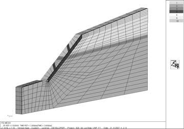 144 a) b) Rys. 9. Model 3D w stanie po wykonaniu wykopu i układu drenów (etap 3): a) Alt.1 dren zwykły b) Alt. 2 drenaż przyporowy Fig. 9. 3D FE model after introducing drainage (stage nr 3): a) Alt.