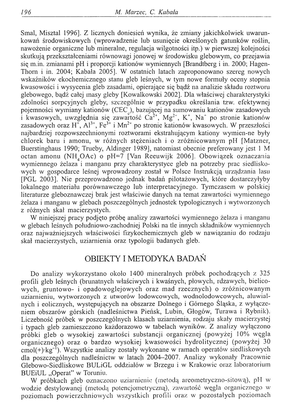 196 M. Marzec, C. Kabała Smal, Misztal 1996].