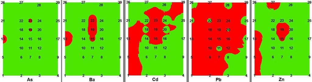Areas with higher values of heavy metals then permissible for group I residential areas, recreational areas Tabela 3.