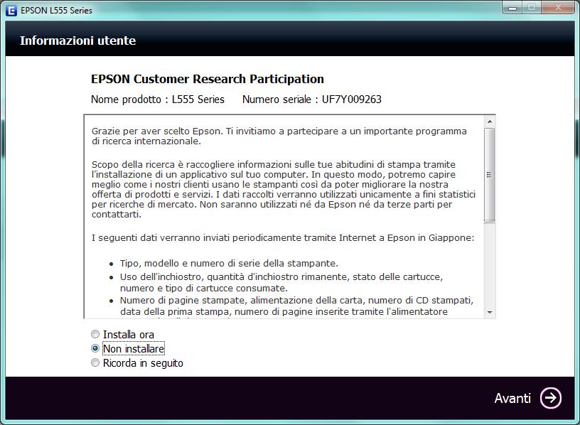 8. Selezionare non installare e