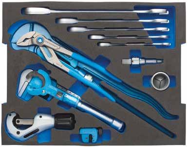 MOBILITY 11 CT2-03 ASORTYMENT NARZĘDZIOWY SANITÄR w 2/2 L-BOXX 136 moduł Zestawienie narzędzi w modułach Check-Tool (CT) Antypoślizgowe, z wgłębionym uchwytem Odporne na oleje i tłuszcze Do