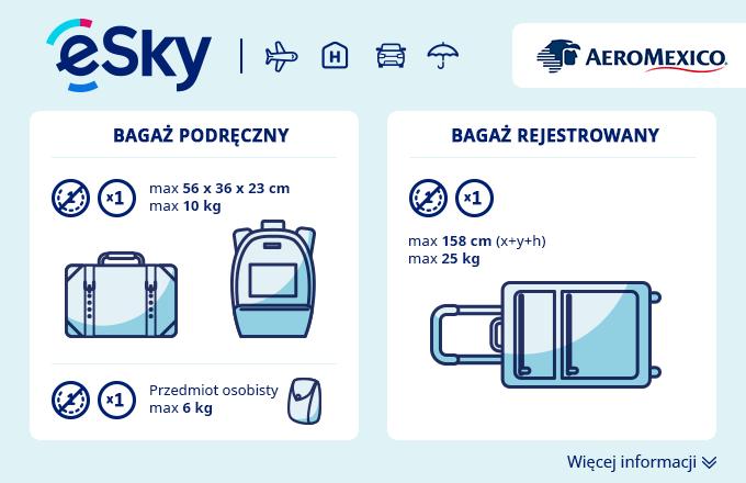 Ostatnia aktualizacja: 09.05.2018 Bagaż: Wymiary i waga - Aeromexico Aeromexico Jaki bagaż podręczny i rejestrowany możesz zabrać do samolotów linii Aeromexico? Sprawdź!