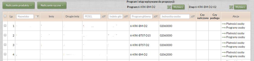 Na liście studentów kontrolnie sprawdzamy, czy wyświetlają się wszyscy studenci.