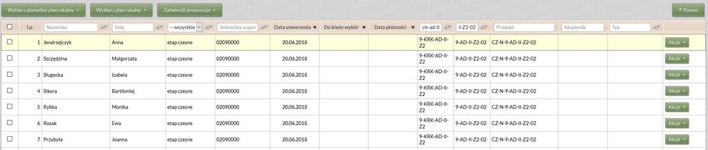 2.1.2. ETAP 2 rozbijanie na raty Przechodzimy do okna PŁATNOŚCI -> ZATWIERDZANIE PROPOZYCJI OPŁAT Wyświetli się lista wszystkich możliwych propozycji.