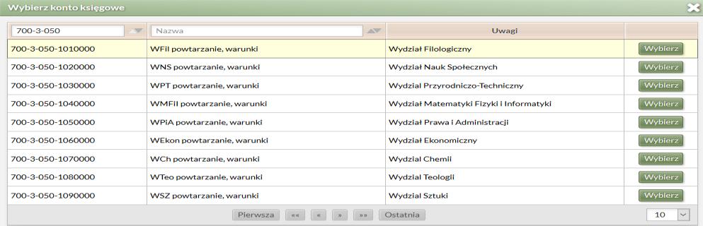 Numer konta odsetkowego za opłaty edukacyjne 750-05-02 Numer subkonta dla warunków i powtarzania 0101 Po wpisaniu numeru konta księgowego