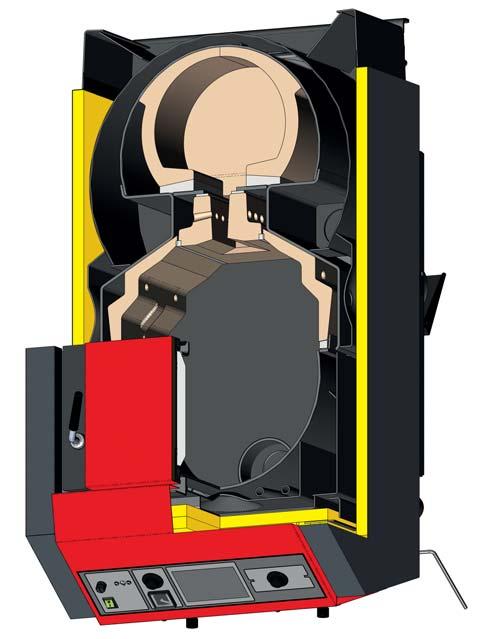 Dostarczanie powietrza do spalania sterowane jest przez wentylator. Umożliwia to szybkie rozpalenie w kotle i wysoką jakość spalania już od samego początku tego procesu.