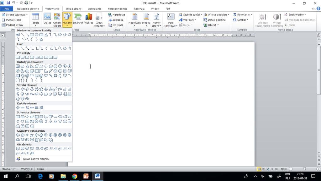 Edytor tekstu MS Word 2010 PL: kształty.