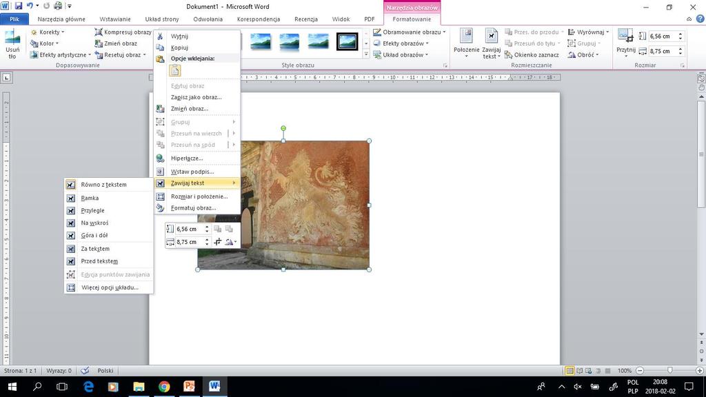 Edytor tekstu MS Word 2010 PL: zdjęcia. Po wstawieniu do dokumentu zdjęcia nie można go przesuwać.