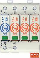 V50 Ogranicznik przepięć + 2: Imp = 2,5 ka na pole oraz 50 ka łącznie Do stosowania w budynkach z ochroną odgromową poziomu (LPL) III- IV : do,3 kv, koordynacja z ogranicznikami przepięć 3 Pełna