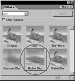 Filtry i efekty specjalne Rysunek 7.16 Filtr poruszający Motion Blur można stosować na całej warstwie lub tylko na jej fragmencie.