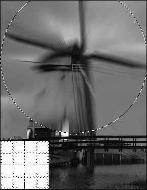 Rozdział 7. Symulowanie ruchu 3. Ustaw wartości parametrów Amount i Blur Center dla efektu rozmycia. Metody rozmycia to Spin i Zoom.