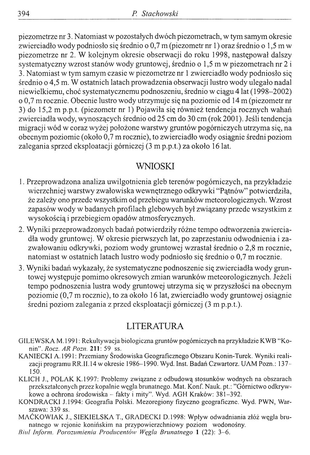 394 P. Stachowski piezometrze nr 3.