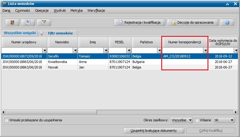 Kolumna jest dostępna w oknach poczty elektronicznej systemu Emp@tia, dla widoków skrzynki nadawczej, dokumentów wysłanych, dokumentów wczytanych, dokumentów przekierowanych oraz