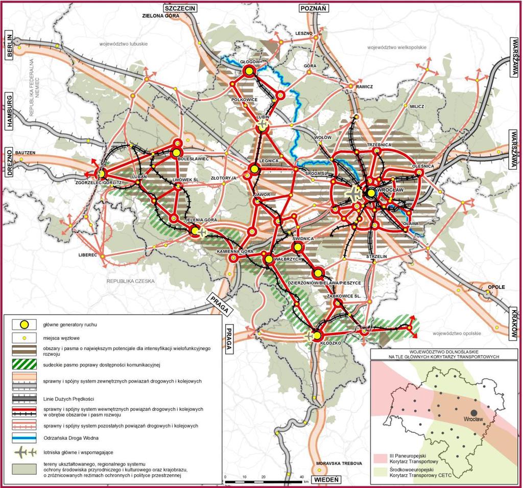 MAPA 4. WIZJA ROZWOJU W SFERZE PRZESTRZENNEJ - KOMUNIKACJA Źródło: Plan Zagospodarowania Przestrzennego Województwa Dolnośląskiego z perspektywą do 2020 roku.