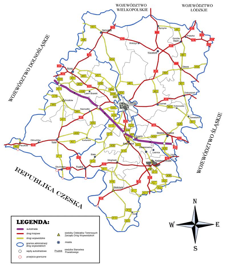 Mapa 19 Mapa sieci dróg krajowych i wojewódzkich województwa