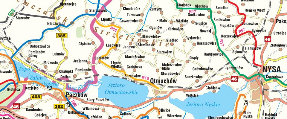 Nazwa R16 Kuropas Rynarcice Przydroże Wielkie Przydroże Małe Pleśnica Kolor oznakowania na mapie Nawierzchnia (w rozbiciu na odcinki) Infrastruktura na trasie Teren przebiegu trasy Przejezdność trasy