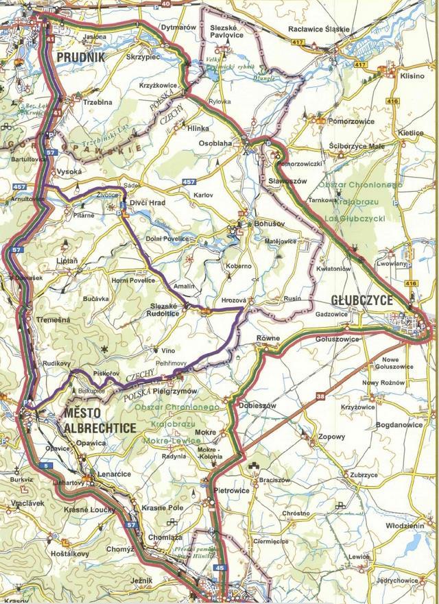 Rysunek 101 Przebieg ścieżek rowerowych E-1 (kolor fioletowy), E-2 (kolor zielony), E-3 (kolor czerwony) w kategorii