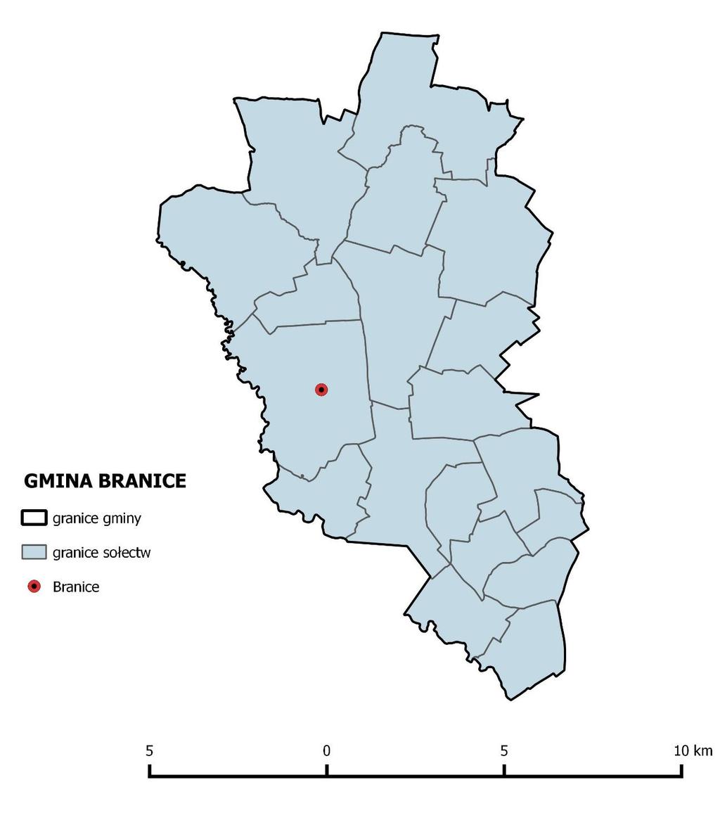 Mapa 6 Mapa gminy Branice wraz z sołectwami Źródło: Opracowanie własne.