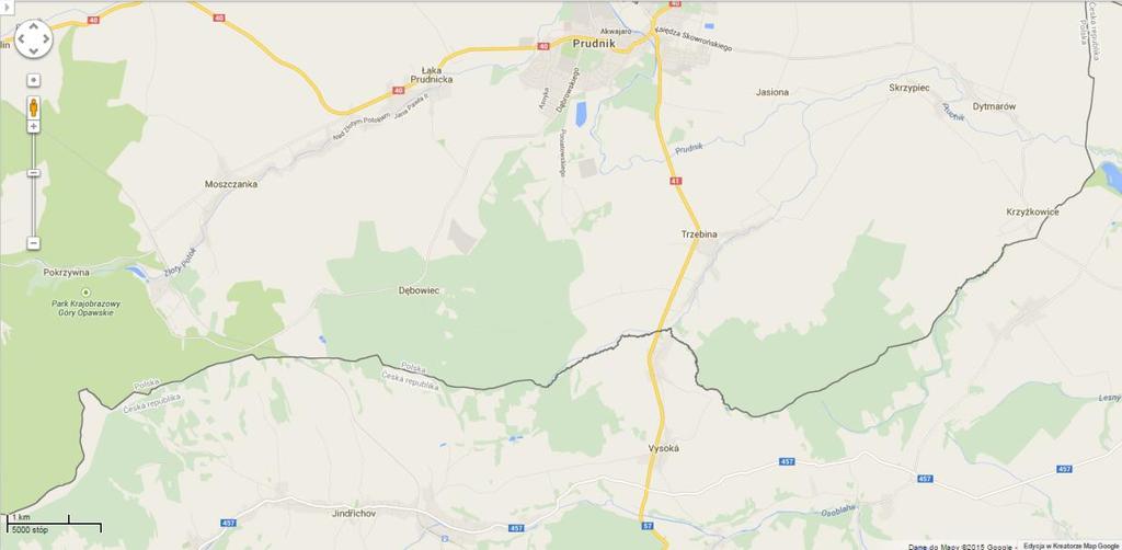 Rysunek 121 Lokalizacja przejścia granicznego Pietrowice-Krnov Źródło: maps.google.