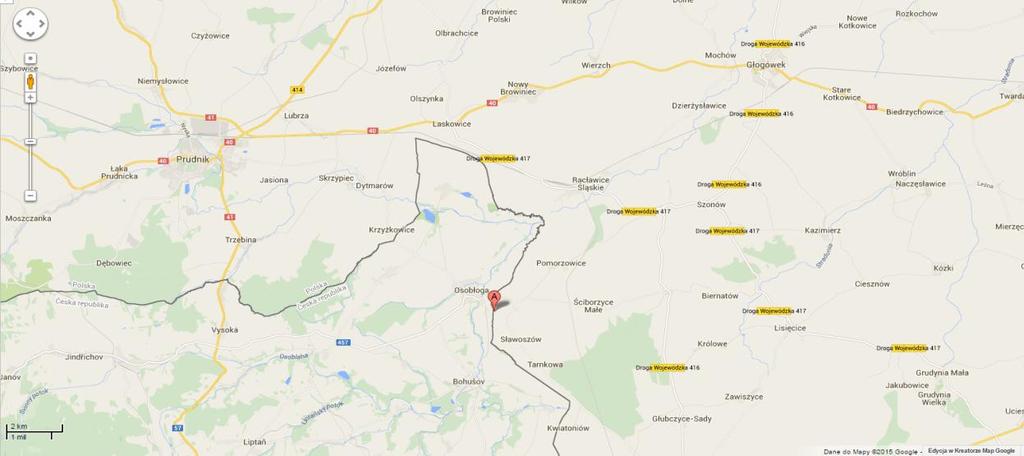 Rysunek 124 Lokalizacja przejścia granicznego Pomorzowiczki-Osoblaha Źródło: maps.google.