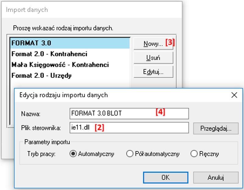 Na oknie odczutujemy plik sterownika [2] (zapisa, zapami ta ). 6 - Nast pnie tworzywy nowy import wybieraj Nowy [3].