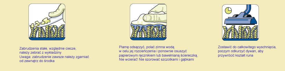 wodą w celu jej rozcieńczenia i ponownie osuszyć papierowym ręcznikiem lub bawełnianą ściereczką. Nie wcierać! Nie szorować szczotkami i gąbkami! Tylko przykładać papierowy ręcznik i odsączać!