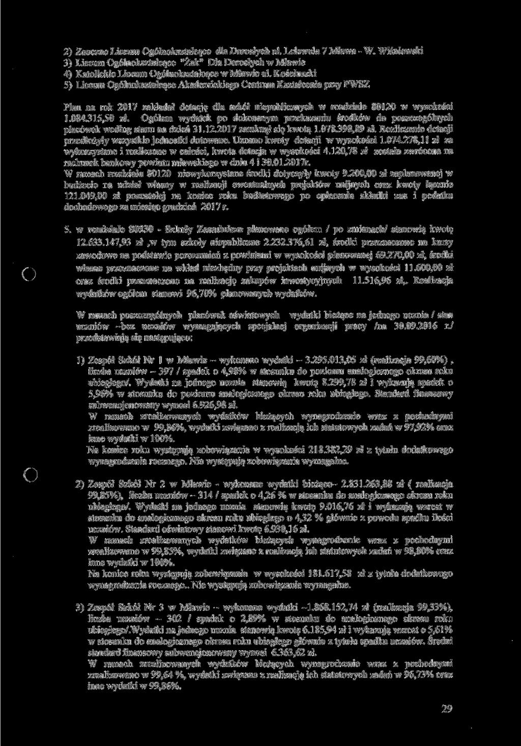 2) Zaoczne Liceum Ogólnokształcące dla Dorosłych ul. Lelewela 7 Mława - W. Wiśniewski 3) Liceum Ogólnokształcące "Żak" Dla Dorosłych w Mławie 4) Katolickie Liceum Ogólnokształcące w Mławie ul.