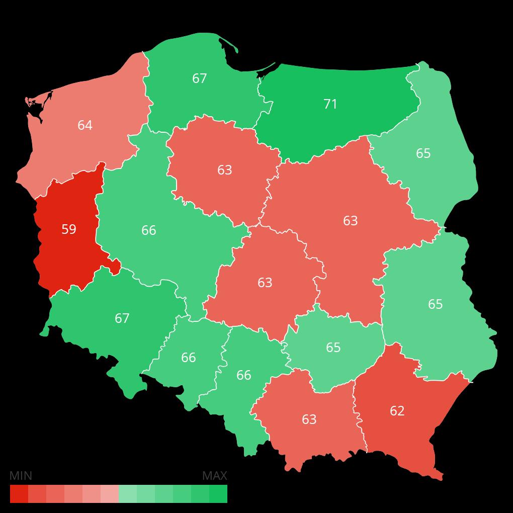 Wskaźnik reputacji marki wg województw Wartość