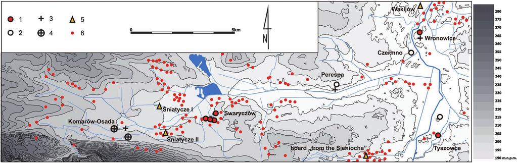 Fig. 2. Relicts of settlement from younger periods of the Bronze Age and Early Iron Age in the Sieniocha river valley.