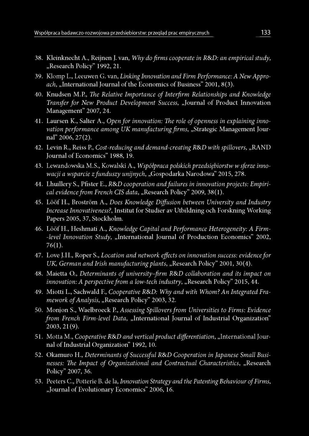 rformance: A New Approach, International Journal of the Economics of Business 2001, 8(3). 40. Knudsen M.P.