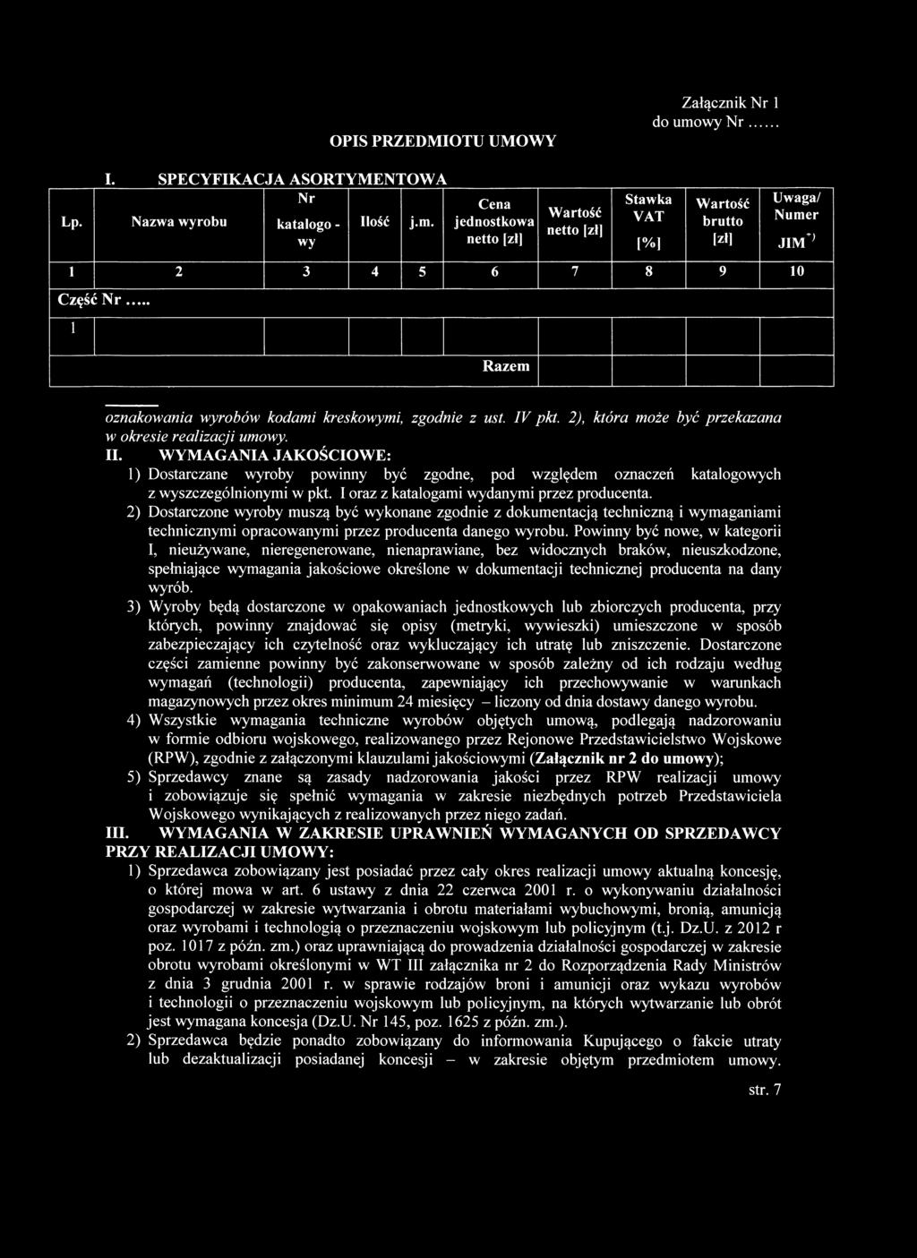 OPIS PRZEDMIOTU UMOWY Załącznik Nr 1 do umo