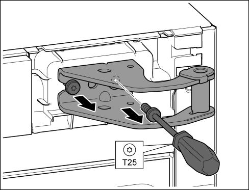 11 (1) u Drzwi wyjąć pociągając w górę, a następnie odstawić z boku. Fig. 11 (2) Fig. 13 u Za pomocą śrubokrętu zwolnić osłonę i zdjąć w bok. Fig. 13 (1) u Osłonę obróconą o 180 założyć z drugiej strony od prawej.
